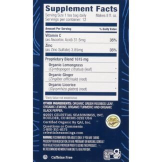 Celestial Seasonings TeaWell Herbal Tea, Lemon Ginger, Caffeine Free Organic Wellness Tea, 12 Tea Bags