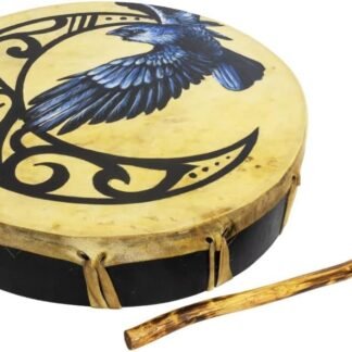 Ceremonial Frame Drum - Moon & Raven, 12" diamerer, includes beater, Handmade & painted by artisans in Bali