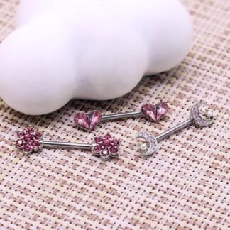 CHARMONLINE 14G Nipple Rings for Women 316L Stainless Steel Heart,Butterfly,Moon,Devil,Flower Nipple Barbell CZ Nipple Rings Set Nipplerings Piercing Jewelry