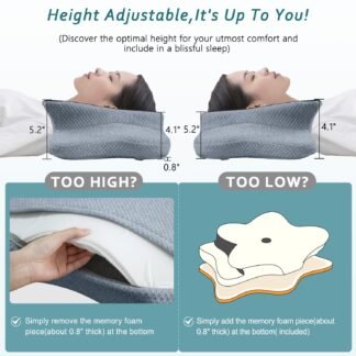 CHxxy Cervical Neck Pillow for Pain Relief Sleeping, Contour Memory Foam Pillows, Ergonomic Side Sleeper Pillows for Adults, Cooling Orthopedic Neck Support Pillow for Back...