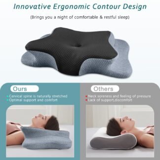 CHxxy Cervical Neck Pillow for Pain Relief Sleeping, Contour Memory Foam Pillows, Ergonomic Side Sleeper Pillows for Adults, Cooling Orthopedic Neck Support Pillow for Back...