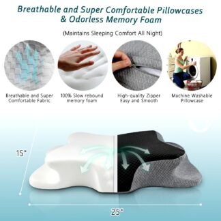 CHxxy Cervical Neck Pillow for Pain Relief Sleeping, Contour Memory Foam Pillows, Ergonomic Side Sleeper Pillows for Adults, Cooling Orthopedic Neck Support Pillow for Back...