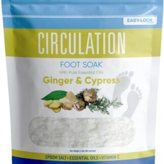 Circulation Foot Soak 32 Ounces (2 Lbs) Epsom Salt with Pure Essential Oils Ginger and Cypress Essential Oils Plus Vitamin C in BPA Free Pouch with Easy Press Lock Seal