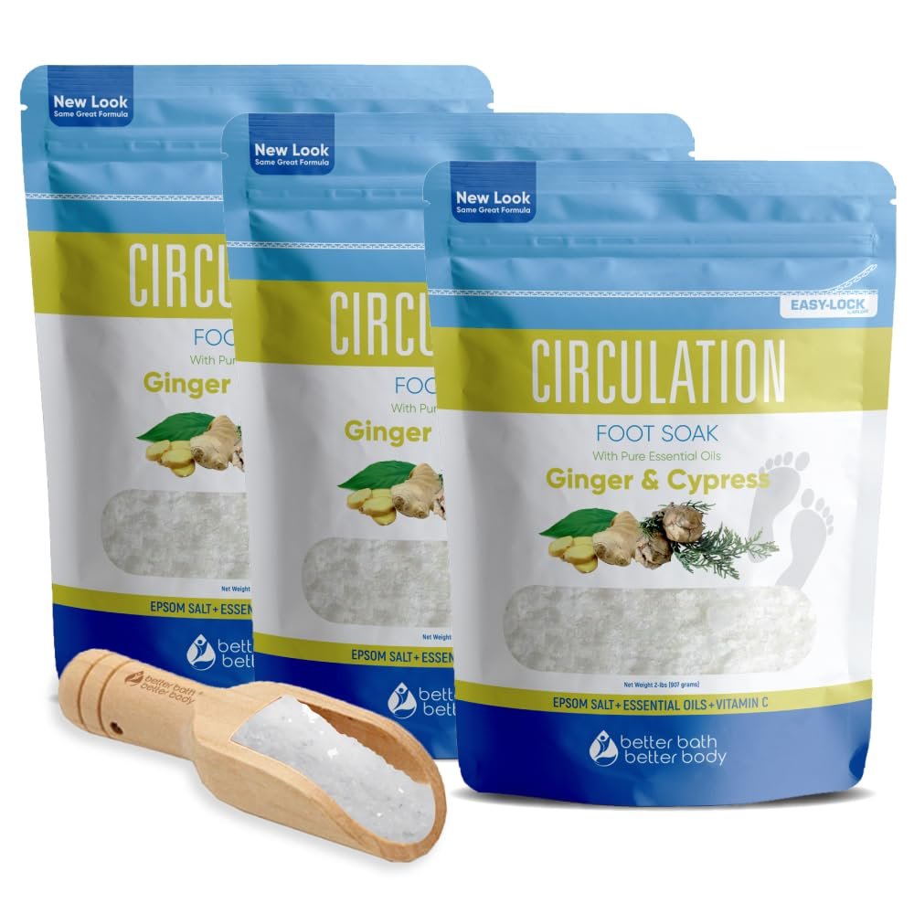 Circulation Foot Soak 32 Ounces 2 Lbs Epsom Salt with Pure Essential Oils Ginger and Cypress Essential Oils Plus Vitamin C in BPA Free Pouch with Easy Press Lock Seal - lunas-mystic-emporium.com Circulation Foot Soak 32 Ounces (2 Lbs) Epsom Salt with Pure Essential Oils Ginger and Cypress Essential Oils Plus Vitamin C in BPA Free Pouch with Easy Press Lock Seal