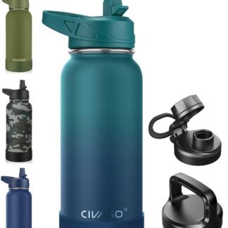 CIVAGO 32 oz Insulated Water Bottle With Straw, Stainless Steel Sports Water Cup Flask with 3 Lids (Straw, Spout and Handle Lid), Wide Mouth Travel Thermal Mug, Dark Night