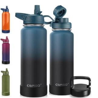 CIVAGO 40 oz Insulated Water Bottle With Straw, Stainless Steel Sports Water Cup Flask with 3 Lids (Straw, Spout and Handle Lid), Double Walled Travel Thermal Canteen Mug,...