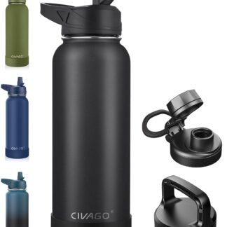 CIVAGO 40 oz Insulated Water Bottle With Straw, Stainless Steel Sports Water Cup Flask with 3 Lids (Straw, Spout and Handle Lid), Double Walled Travel Thermal Canteen Mug,...