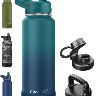 CIVAGO 40 oz Insulated Water Bottle With Straw, Stainless Steel Sports Water Cup Flask with 3 Lids (Straw, Spout and Handle Lid), Double Walled Travel Thermal Canteen Mug, Dark...