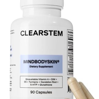 CLEARSTEM - MINDBODYSKIN Hormonal Acne Supplement (5-HTP) - Natural DIM Supplement - Skin Care Vitamins - Hormone Balance, Antioxidants - Gluten Free, Cruelty Free - 30...