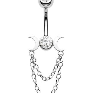 CM Crareesi Mania Moon Phase Belly Button Rings Double Chain Belly Rings 316L Stainless Steel Belly Button Piercing Jewelry 14Gauge Belly Ring for Women