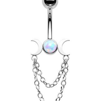 CM Crareesi Mania Moon Phase Belly Button Rings Double Chain Belly Rings 316L Stainless Steel Belly Button Piercing Jewelry 14Gauge Belly Ring for Women