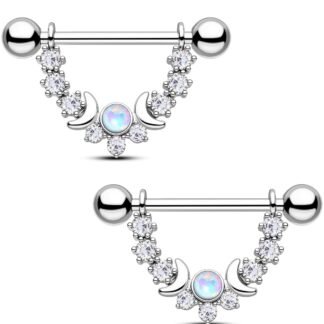 CM Crareesi Mania Opal Nipple Rings 316L Stainless Steel Nipple Shield Ring for Women 14G Moon Phase Nipple Piercing Jewelry