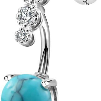 CM Crareesi Mania Women Boho Belly Rings Turquoise Stone Curved Barbell Belly Rings Piercing Jewelry
