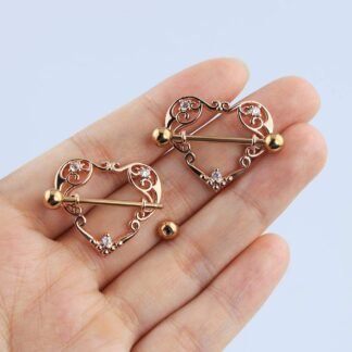 COCHARM 14G Heart Nipple Rings for Women Surgical Steel CZ Nipple Piercings Nipple Barbells Nipple Bars Gold Silver Rose Gold