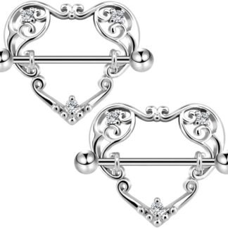 COCHARM 14G Heart Nipple Rings for Women Surgical Steel CZ Nipple Piercings Nipple Barbells Nipple Bars Gold Silver Rose Gold
