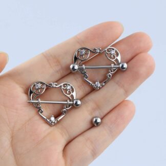 COCHARM 14G Heart Nipple Rings for Women Surgical Steel CZ Nipple Piercings Nipple Barbells Nipple Bars Gold Silver Rose Gold