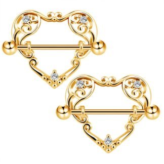 COCHARM 14G Heart Nipple Rings for Women Surgical Steel CZ Nipple Piercings Nipple Barbells Nipple Bars Gold Silver Rose Gold