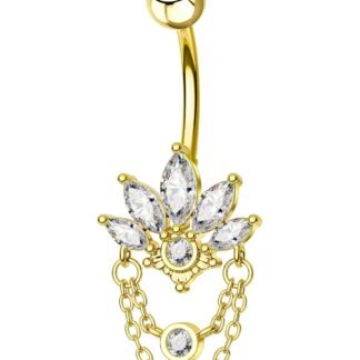 COCHARM 14G Lotus Belly Button Rings Dangle Belly Navel Rings for Women Surgical Steel Navel Piercing jewelry