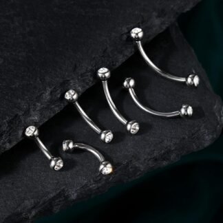 COCHARM G23 Solid Titanium Belly Button Rings 14G CZ Small Short Belly Rings Long Navel Rings 6mm/8mm/10mm/12mm/14mm/16mm Curved Barbell