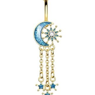 COCHARM Moon Dangle Belly Button Rings Gold 14g Star Belly Rings for Women Dangling Cute Nave Rings Boho Sun Belly Piercing Jewelry