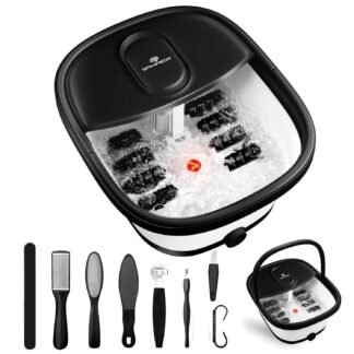 Collapsible Foot Spa Bath Massager with Heat, 10-Piece Foot Pedicure Kit, Bubble, Red Light, Feet Soaking Tub for Stress Relief & Soft Feet, Gift for Mom and Dad