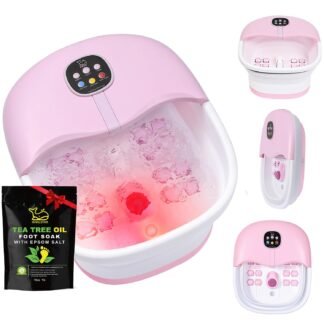 Collapsible Foot Spa Bath Massager with Heat Bubbles and Vibration Massage and Jets, 16oz Tea Tree Oil Foot Soak Epsom Salt, WHALSTAR Foot Bath Bucket With Red Light & Remote -...