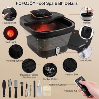 Collapsible Foot Spa Bath with Heat and Massage Roller, Bubble, Temperature Control, Remote Control, Foot Pedicure Kit, Pedicure Foot Spa