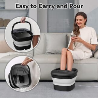 Collapsible Foot Spa with Heat and Remote, Heated Foot Bath Massager with Timer, and 24 Motorized Shiatsu Massage Balls, Foot Soaking Tub Supports Hot/Cold Water Soaking