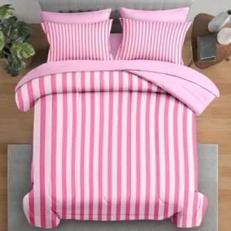 Comforter Set Twin Size, Stripe Pink Retro 5 Pcs Bedding for Kids and Adults, Geometric Striped Black Bed Sheet Sets with Fitted Sheet Pillowcase & Sham for Bedroom Bed Decor