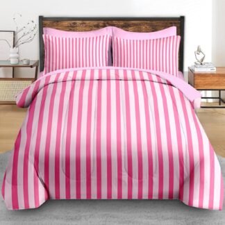 Comforter Set Twin Size, Stripe Pink Retro 5 Pcs Bedding for Kids and Adults, Geometric Striped Black Bed Sheet Sets with Fitted Sheet Pillowcase & Sham for Bedroom Bed Decor