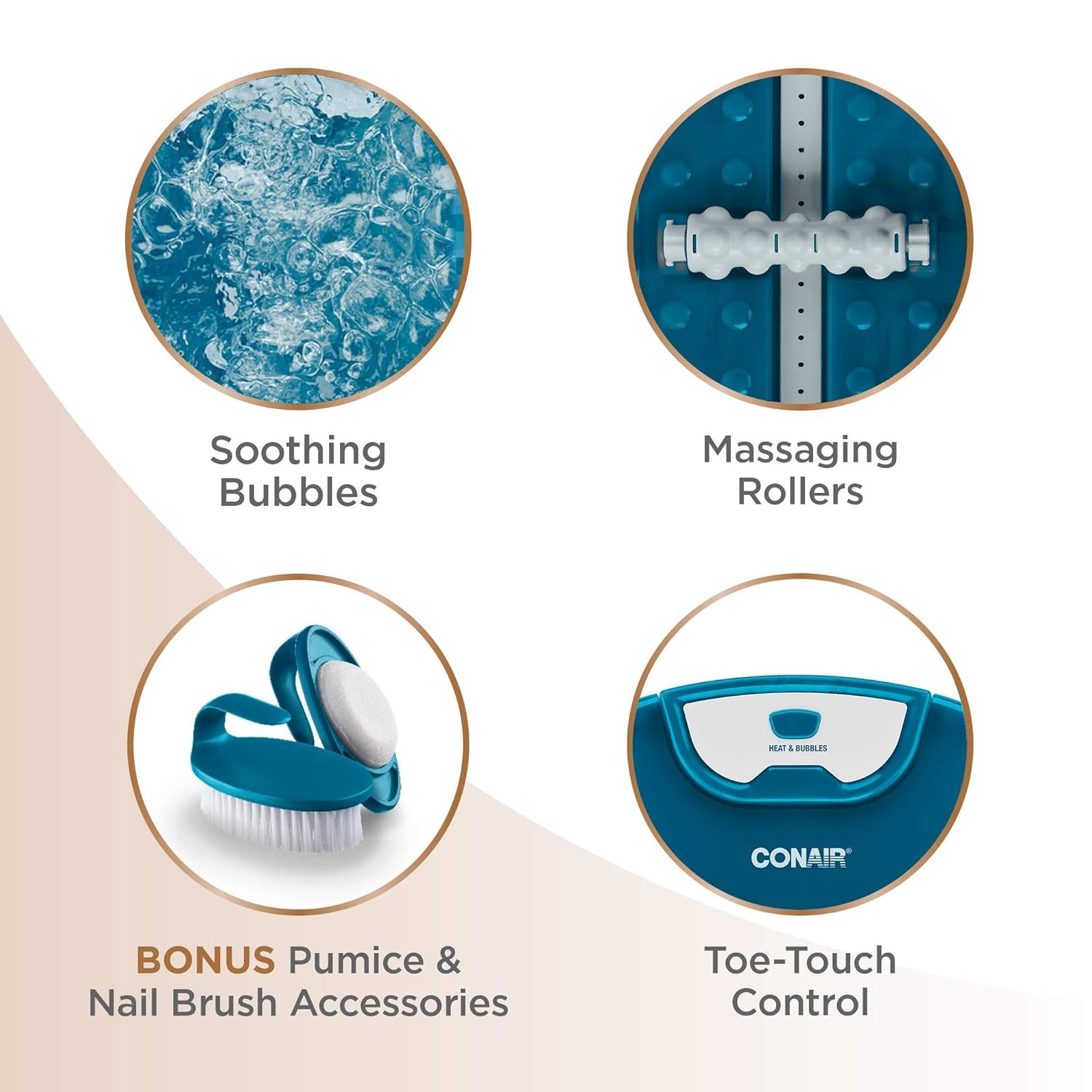 Conair Pedicure Foot Spa Bath with Heat reaching 104 Degrees Massaging Foot Rollers Soothing Bubbles Pumice Stone and Nail Brush Included - lunas-mystic-emporium.com Conair Pedicure Foot Spa Bath with Heat reaching 104 Degrees, Massaging Foot Rollers, Soothing Bubbles, Pumice Stone and Nail Brush Included