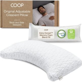 Coop Home Goods Original Crescent Adjustable Pillow, Queen Bed Pillows for Shoulder, Neck & Head Support, Crescent Foam Pillows - Medium Firm for Back & Side Sleeper,...