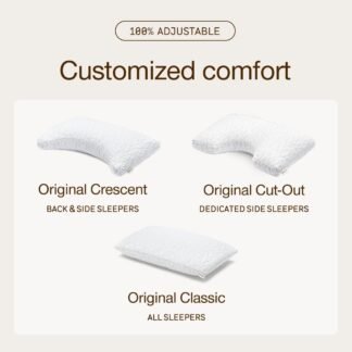Coop Home Goods Original Crescent Adjustable Pillow, Queen Bed Pillows for Shoulder, Neck & Head Support, Crescent Foam Pillows - Medium Firm for Back & Side Sleeper,...