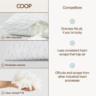 Coop Home Goods Original Cut-Out Adjustable Pillow, Queen Size Bed Pillows for Neck & Head Support, 18 x 28 “ Memory Foam Pillows - Medium Firm for Side Sleeper,...