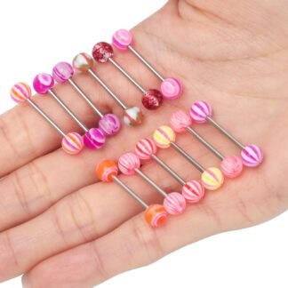 CrazyPiercing 100Pcs 14G Acrylic Tongue Rings, Multi Color Assortment Flexible Tongue Rings Barbells Mix Piercing