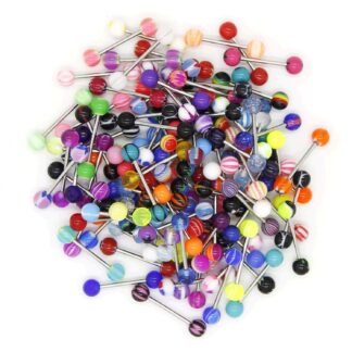 CrazyPiercing 110Pcs Wholesale 14g Tongue Ring Barbells Stainless Steel Bar Tongue Rings Assorted Colors for Women Man
