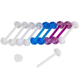 CrazyPiercing 5Pair Acrylic Tongue Rings 14G Flexible Glitter Half Ball Tongue Barbell Retainer Body Piercing Jewelry Bar Length 16mm