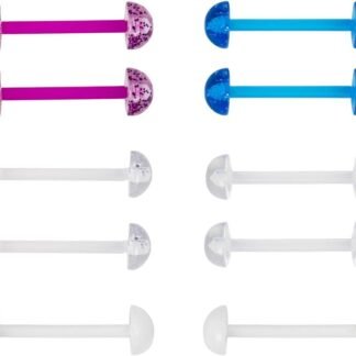 CrazyPiercing 5Pair Acrylic Tongue Rings 14G Flexible Glitter Half Ball Tongue Barbell Retainer Body Piercing Jewelry Bar Length 16mm