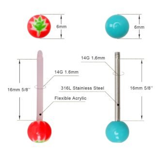 CrazyPiercing Wholesale 14g Stainless Steel/Acrylic Bar Tongue Rings Barbells Assorted Colors 110 PCS Acrylic Ball (Half 55P Half)