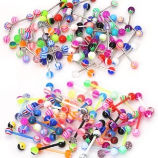 CrazyPiercing Wholesale 14g Stainless Steel/Acrylic Bar Tongue Rings Barbells Assorted Colors 110 PCS Acrylic Ball (Half 55P Half)