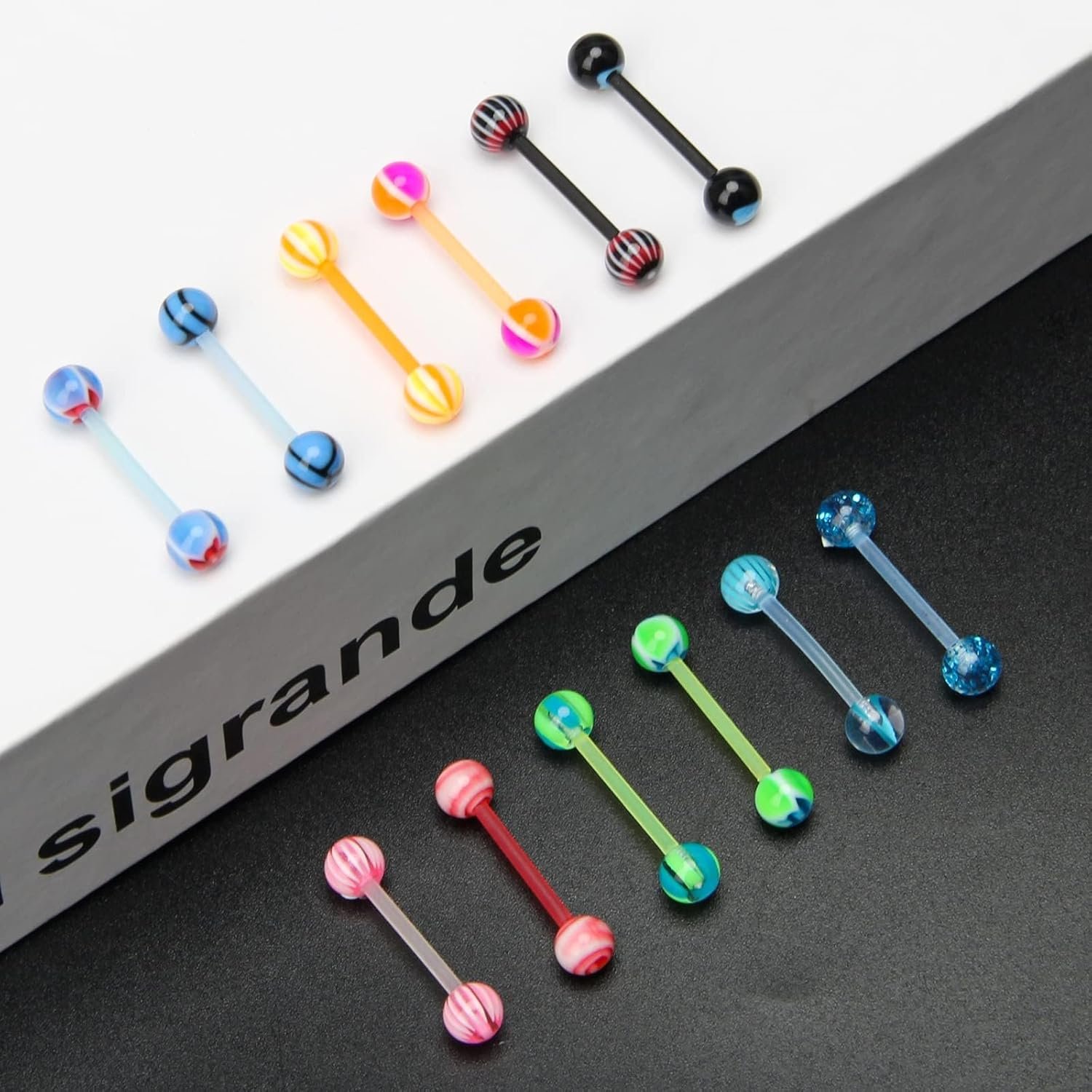 CrazyPiercing Wholesale 14g Tongue Rings Barbells Assorted Colors 110 PCS Acrylic Ball