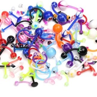 CrazyPiercing Wholesale 80 Flexible Lip Tongue Eyebrow Bar Rings Barbell Piercing Body Jewelry Multicolor