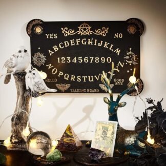 CREATCABIN 3Pcs Wooden Spirit Board Kit Tarot Card Stand Holder Moth Divination Board Set with Planchette Black Altar Card Display Stand Rectangle Talking Board for Witch Board...