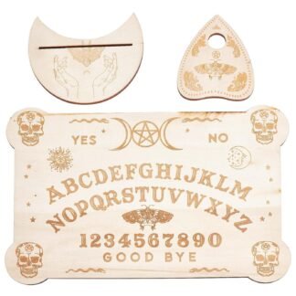 CREATCABIN 3Pcs Wooden Spirit Board Kit Tarot Card Stand Holder Moth Divination Board Set with Planchette Black Altar Card Display Stand Rectangle Talking Board for Witch Board...