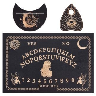 CREATCABIN 3Pcs Wooden Spirit Board Kit Tarot Card Stand Holder Moth Divination Board Set with Planchette Black Altar Card Display Stand Rectangle Talking Board for Witch Board...