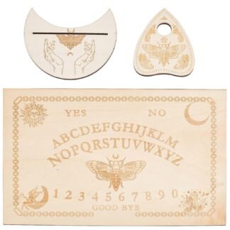 CREATCABIN 3Pcs Wooden Spirit Board Kit Tarot Card Stand Holder Moth Divination Board Set with Planchette Black Altar Card Display Stand Rectangle Talking Board for Witch Board...