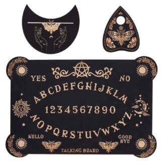 CREATCABIN 3Pcs Wooden Spirit Board Kit Tarot Card Stand Holder Moth Divination Board Set with Planchette Black Altar Card Display Stand Rectangle Talking Board for Witch Board...