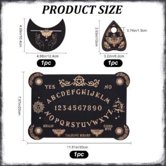 CREATCABIN 3Pcs Wooden Spirit Board Kit Tarot Card Stand Holder Moth Divination Board Set with Planchette Black Altar Card Display Stand Rectangle Talking Board for Witch Board...