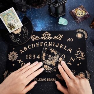 CREATCABIN 3Pcs Wooden Spirit Board Kit Tarot Card Stand Holder Moth Divination Board Set with Planchette Black Altar Card Display Stand Rectangle Talking Board for Witch Board...