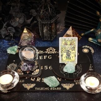 CREATCABIN 3Pcs Wooden Spirit Board Kit Tarot Card Stand Holder Moth Divination Board Set with Planchette Black Altar Card Display Stand Rectangle Talking Board for Witch Board...